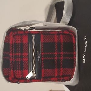 NEW SAINT LAURENT 2020 Mini Plaid Brad Messenger Bag.      7